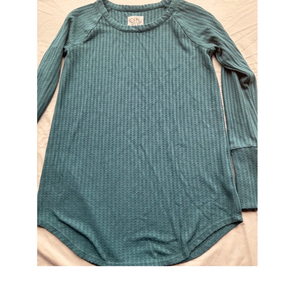 Casual Womens Chaser Waffle Knit Tunic Top S Teal Green